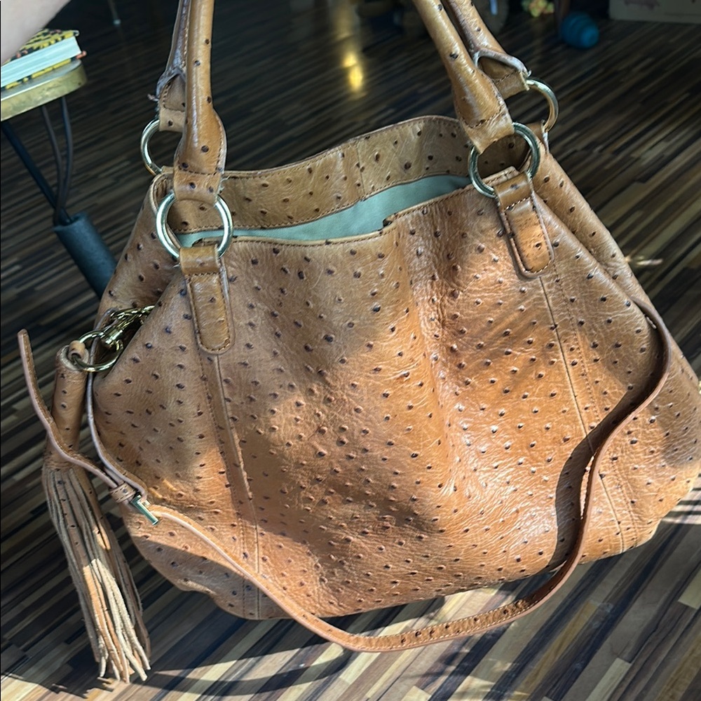 G.I.L.I. Tan Leather Tote with Tassels and Silver Hardware
